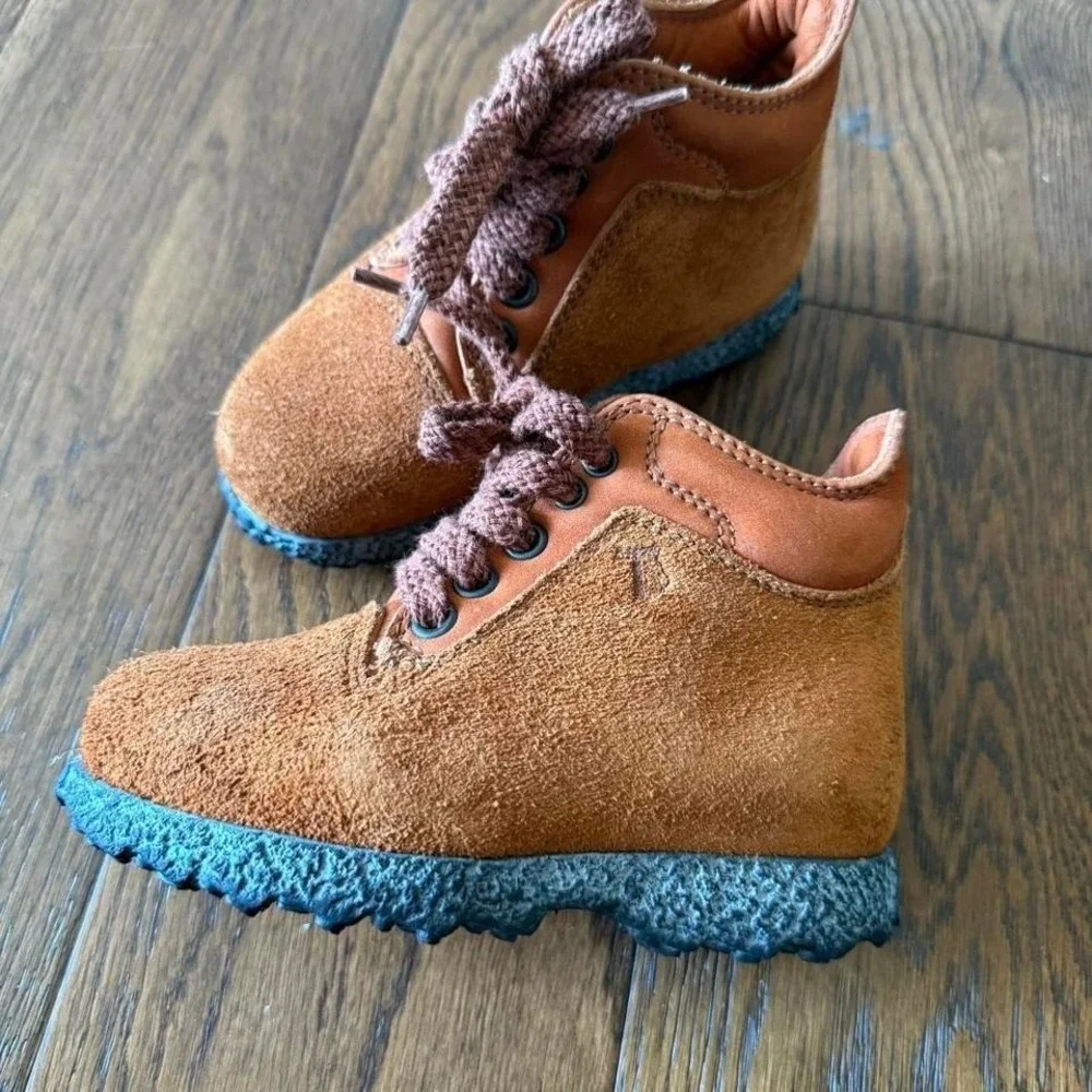 Tod's Junior Suede Lace Up Shoes Brown Textured Sole Retro Size 25
